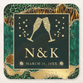 Groene Jungle Dierprint Glitter Agate Bruiloft Kartonnen Onderzetters (Voorkant)