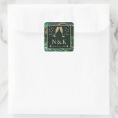 Groene Jungle Dierprint Glitter Agate Bruiloft Vierkante Sticker (Tas)