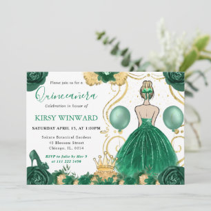 Groene Jurk Blond Haar Prinses Quinceanera Kaart