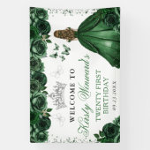 Groene jurk Blonde prinses Floral Verjaardag Spandoek (Verticaal)