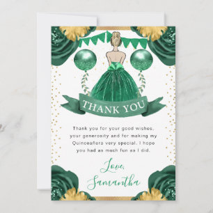 Groene jurk blondharige prinses Quinceanera Bedankkaart