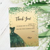 Groene jurk confetti Quinceanera bedankkaart Kaart