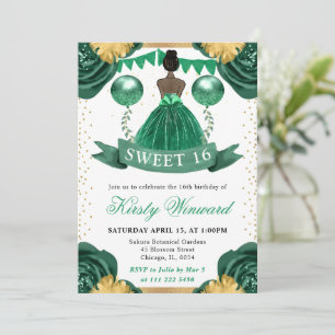 Groene Jurk Donkere Huid Prinses Sweet 16 Kaart