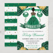 Groene jurk Donkere huid Prinses Sweet 16 Kaart (Voorkant / Achterkant)