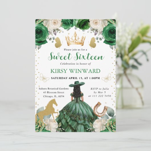 Groene jurk Donkere huid Westerne Princess Sweet 1 Kaart (Staand voorkant)