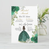 Groene jurk quinceañera uitnodiging (Staand voorkant)