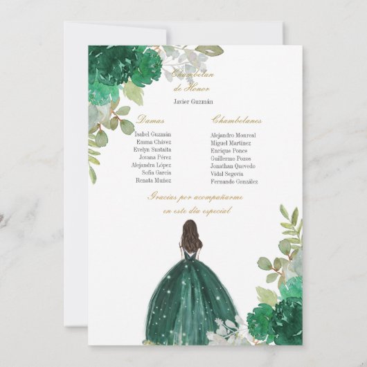 Groene jurk quinceañera uitnodiging (Achterkant)