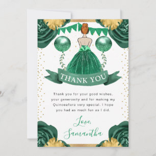 Groene jurk Roodharige prinses Quinceanera Bedankkaart
