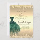 Groene jurk, tiara, glinsterende druppels Gouden Q Kaart (Voorkant)