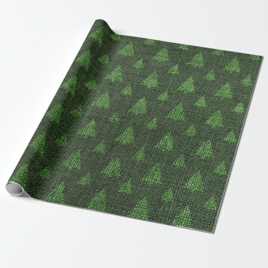 Groene Jute Kerstbomen Cadeaupapier (Uitgerold)