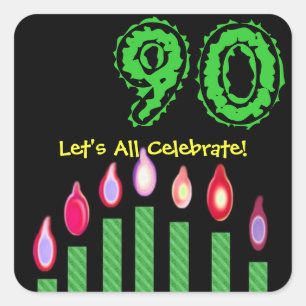 Groene kaarsen 90th Birthday Laten we allemaal vie Vierkante Sticker