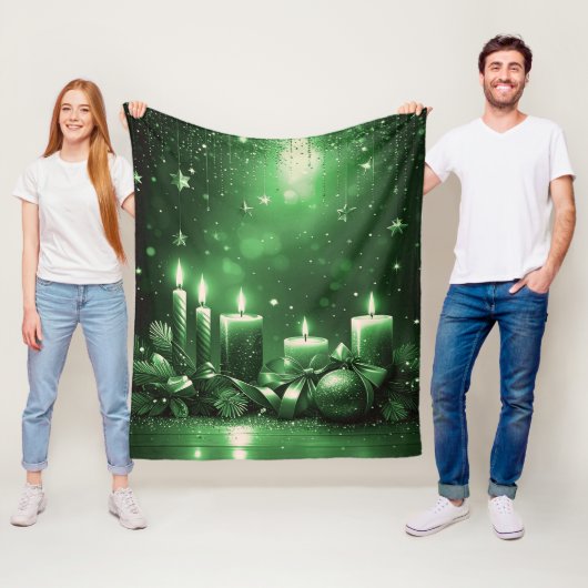 Groene Kaarsen Fleece Deken (In situ)