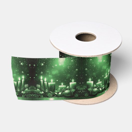 Groene Kaarsen Kerst Satijnen Lint (Spoel)