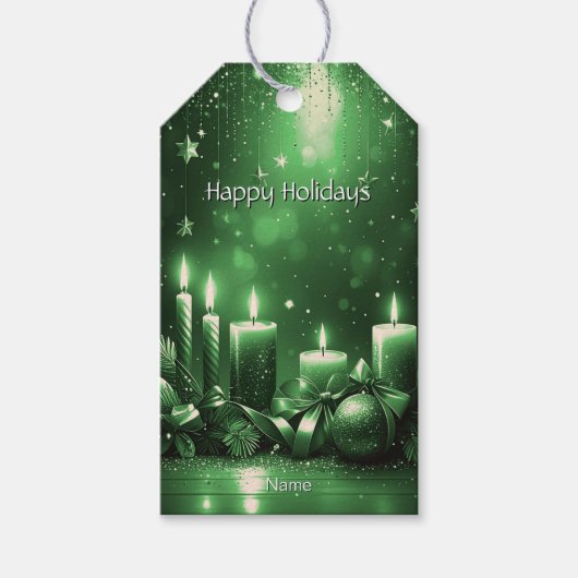 Groene Kaarsen Kerstcadeau Tag Cadeaulabel (Voorkant)