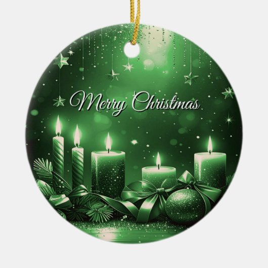 Groene Kaarsen Kerstmis Kerst Ornament (Voorkant)