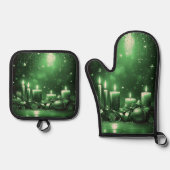 Groene Kaarsen Kerstmis Ovenwant & Pannenlap Set (Voorkant)
