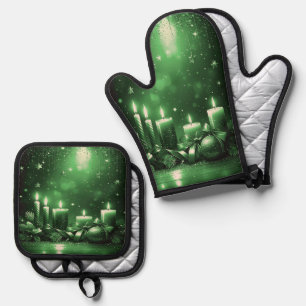 Groene Kaarsen Kerstmis Ovenwant & Pannenlap Set