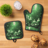 Groene Kaarsen Kerstmis Ovenwant & Pannenlap Set (Top down)