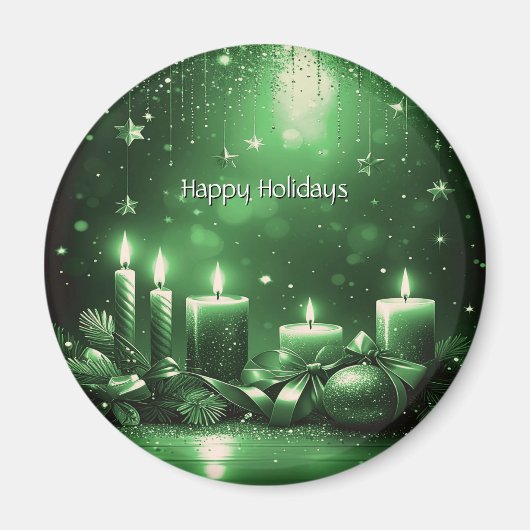 Groene Kaarsen Kerstvakantie Magneet (Voorkant)