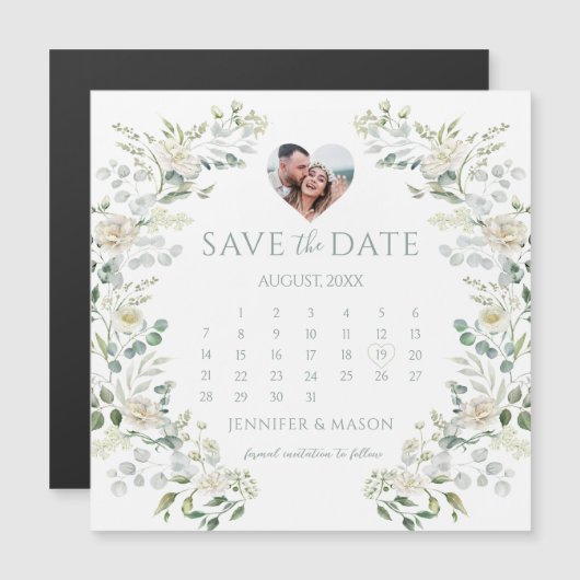 Groene kalender Bewaar de datum Fotomagneet (Voorkant / Achterkant)