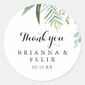 Groene kalligrafie Dank u bruiloft gunst Ronde Sticker (Voorkant)