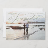 Groene kalligrafie Klassieke QR Code Twee Foto Save The Date (Voorkant)