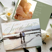 Groene kalligrafie Klassieke QR Code Twee Foto Save The Date