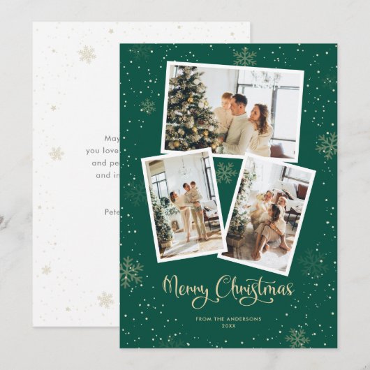 Groene Kalligrafie Sneeuwfoto Vrolijke Kerstmis Ka Feestdagenkaart (Voorkant / Achterkant)