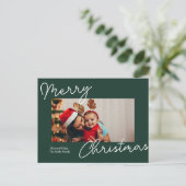 Groene kalligrafie Vrolijk Kerstmis Moderne foto Feestdagenkaart (Staand voorkant)