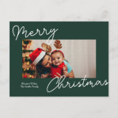Groene kalligrafie Vrolijk Kerstmis Moderne foto Feestdagenkaart (Voorkant)