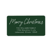 Groene kalligrafie Vrolijk kerstretouradres Etiket (Voorkant)