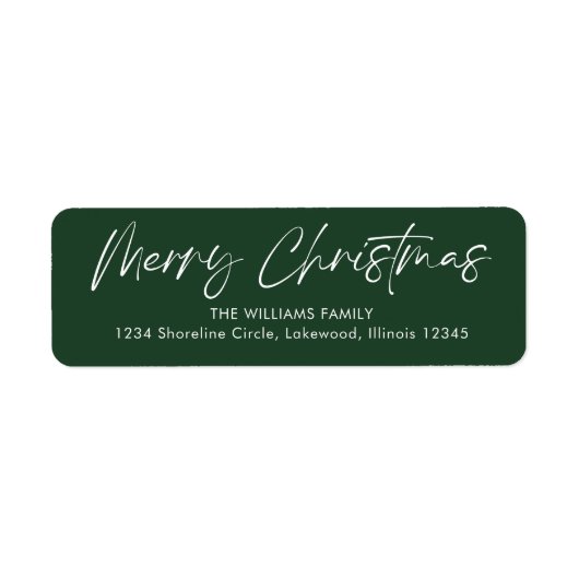 Groene kalligrafie Vrolijk kerstretouradres Etiket (Voorkant)