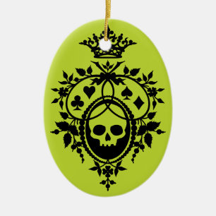 Groene kam met schedel en kaartpakken keramiek orn keramisch ornament
