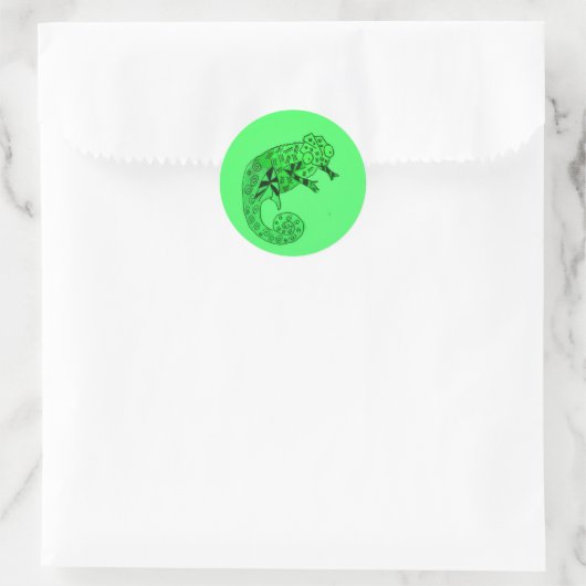Groene kameleinkt ronde sticker (Tas)