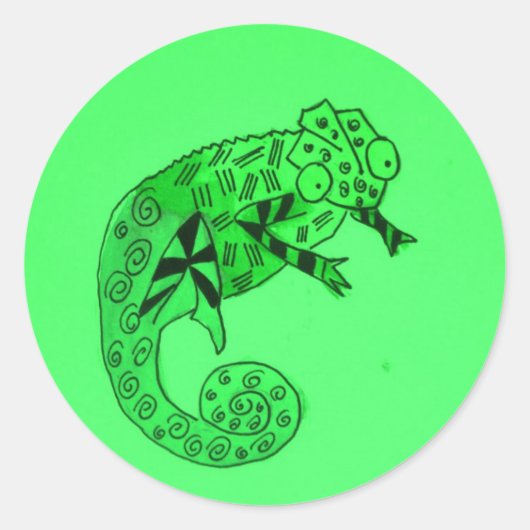 Groene kameleinkt ronde sticker (Voorkant)