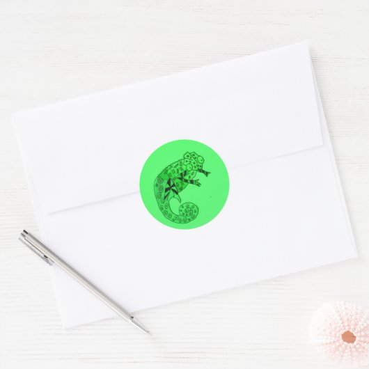 Groene kameleinkt ronde sticker (Envelop)