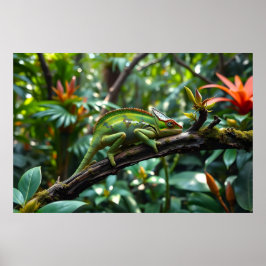 Groene kameleon omgeven door weelderig gebladerte poster