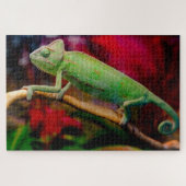 Groene kameleon op de tak legpuzzel (Horizontaal)