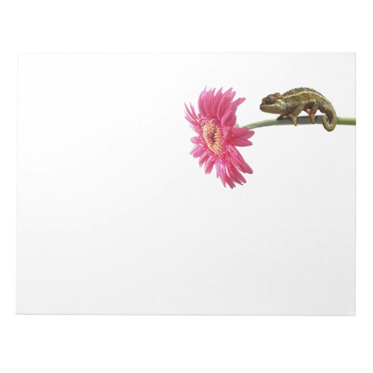 Groene kameleon op roze bloem notitieblok (Voorkant)