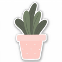 Groene kamerplant in roze pot doorzichtige sticker