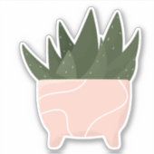 Groene kamerplant in roze pot transparante sticker (Voorkant)