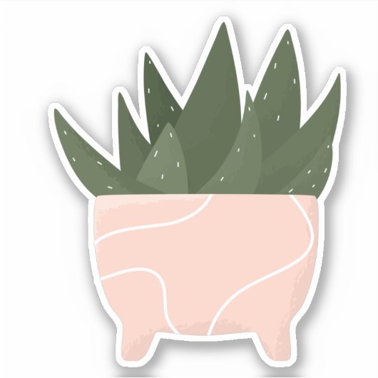 Groene kamerplant in roze pot transparante sticker (Voorkant)