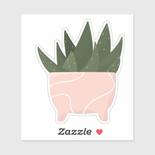 Groene kamerplant in roze pot transparante sticker (Vel)