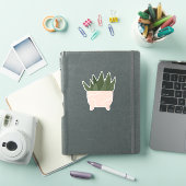 Groene kamerplant in roze pot transparante sticker (iPad Cover)