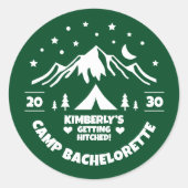 Groene Kamp Bachelorette Bruid Ronde Sticker (Voorkant)