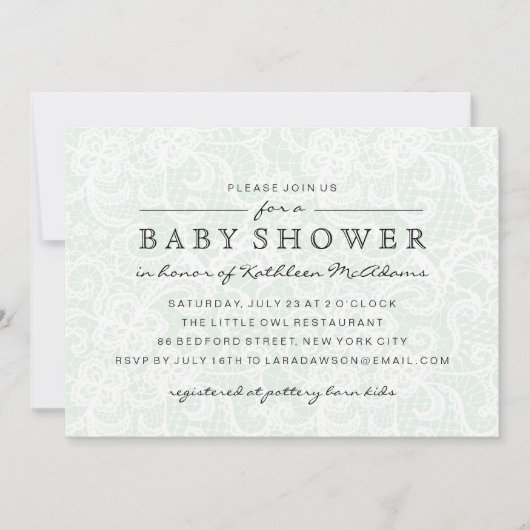 groene kant Baby shower uitnodiging (Voorkant)