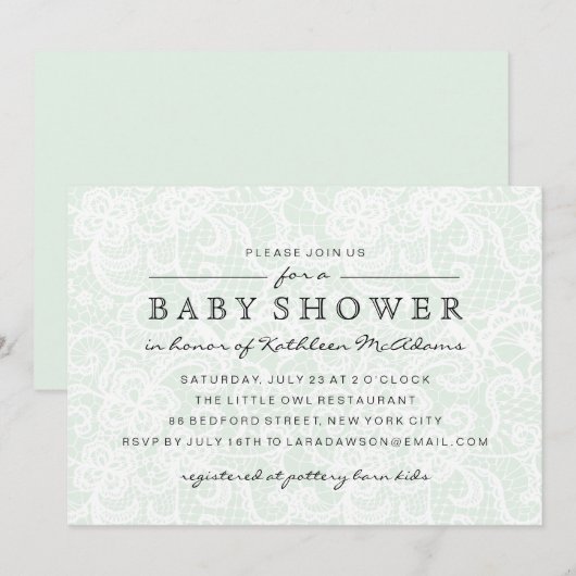 groene kant Baby shower uitnodiging (Voorkant / Achterkant)