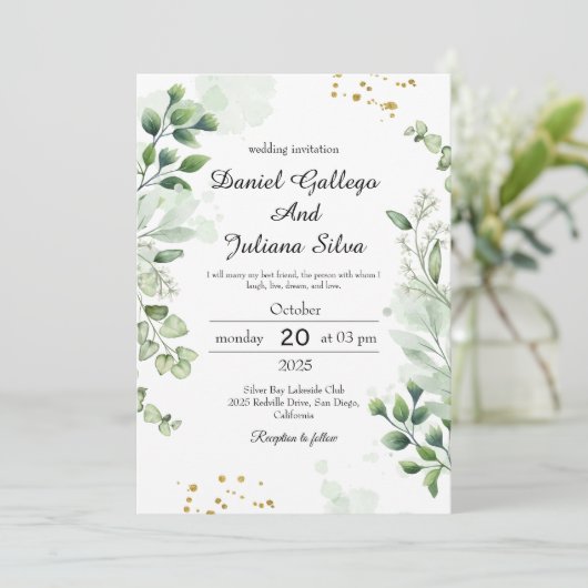 groene kant bruiloft uitnodiging (Staand voorkant)