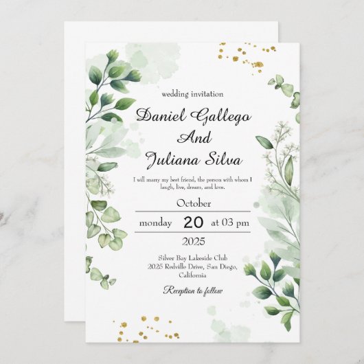  groene kant bruiloft uitnodiging (Voorkant / Achterkant)