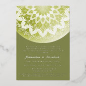 Groene Kant Mandala Bruiloft Folie Uitnodiging (Voorkant)